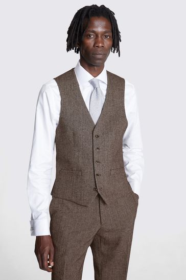 MOSS Slim Fit Brown Tweed Waistcoat