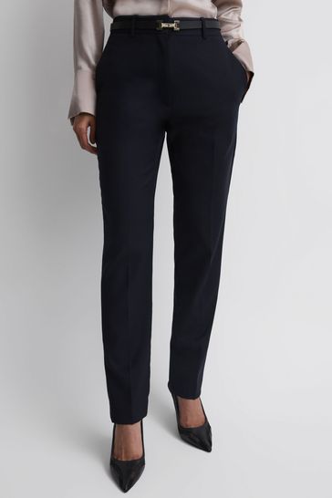 Reiss Navy Haisley Petite Wool Blend Tapered Suit Trousers