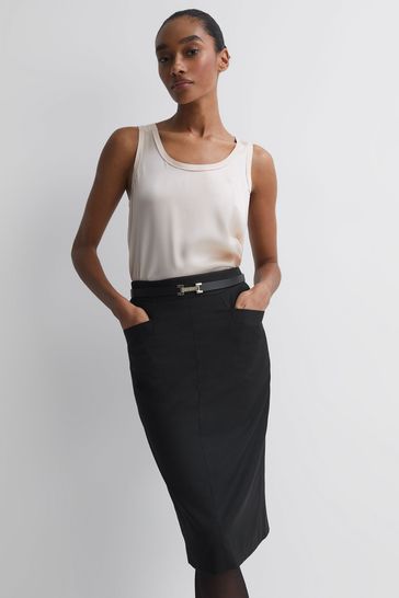 Reiss Black Haisley Tailored Pencil Skirt