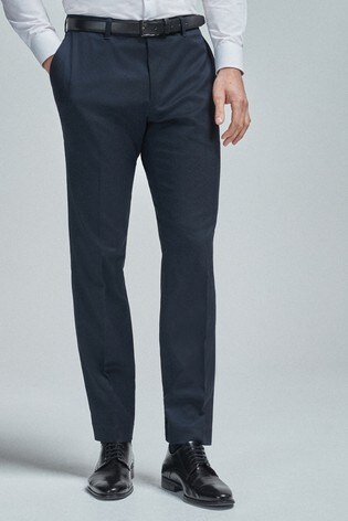 Navy Blue Regular Fit Belted Stretch Trousers