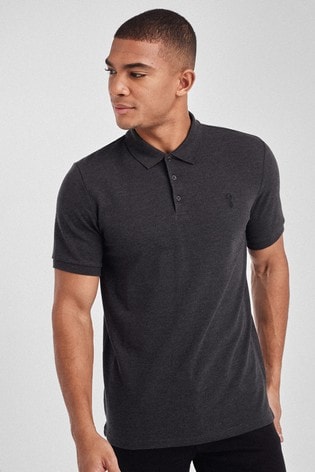 Grey Charcoal Slim Fit Pique Polo Shirt