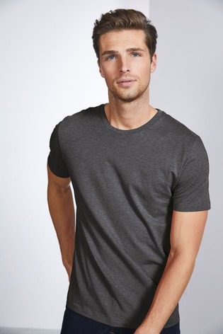 Camiseta ajustada básica gris antracita marga de cuello redondo