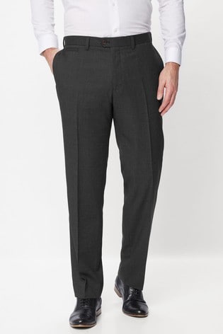 Charcoal Grey Regular Fit Wool Blend Textured Trousers