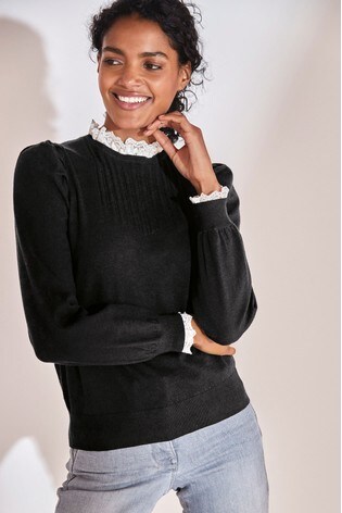 Black Scalloped Lace Layer Jumper