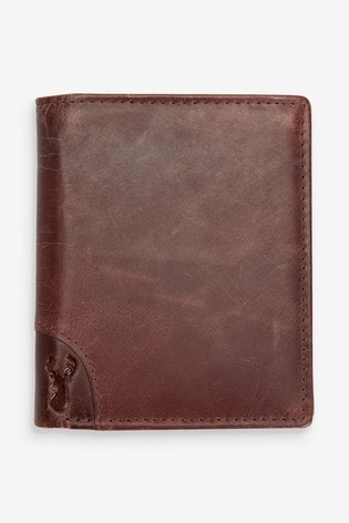 Tan Brown Leather Bifold Wallet With Embossed Stag