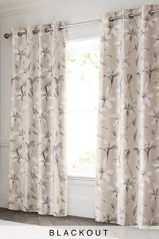 Buy Cotton Sateen Magnolia Blackout Eyelet Curtains From
