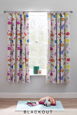 Buy Rainbows And Unicorns Blackout Pencil Pleat Curtains