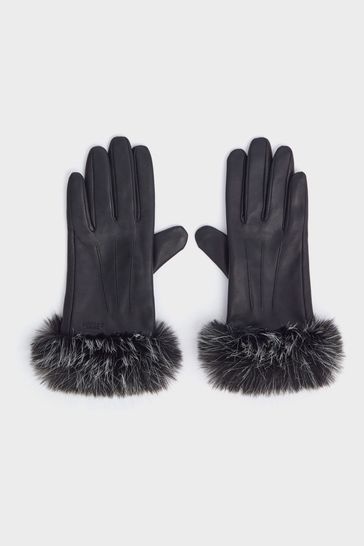 OSPREY LONDON The Penny Leather Black Gloves
