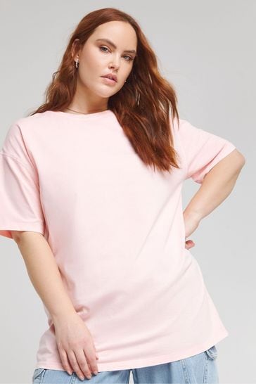 Simply Be Pink Oversized Contrast Seam T-Shirt