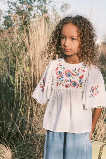 White Embroidered Blouse (3-16yrs)