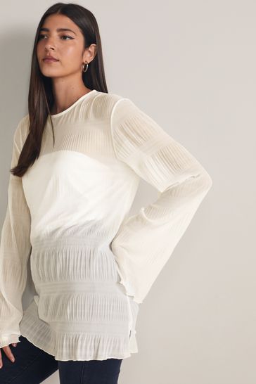 White Sheer Texture Longline Top
