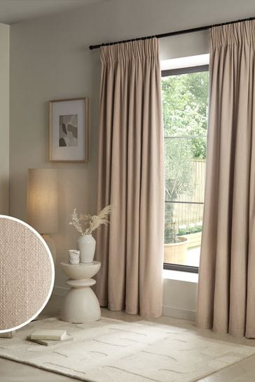Natural Linen Look Pencil Pleat Blackout/Thermal Curtains