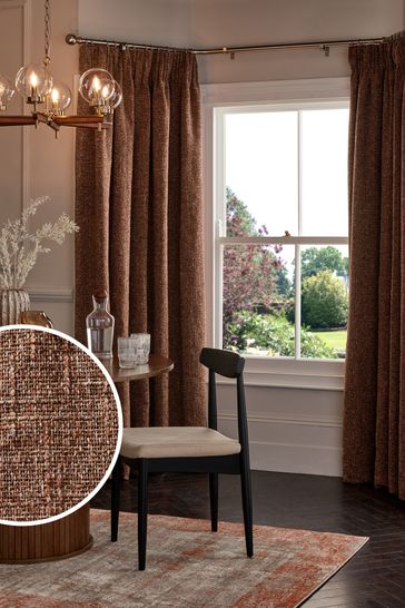 Rust Brown Next Multi Chenille Pencil Pleat Lined Curtains