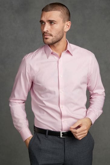 Pink Slim Fit Signature Super Non Iron Single Cuff Shirt
