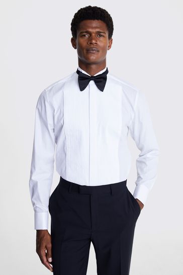 MOSS White Tailored Fit Wing Collar Pleated Dress Shirt