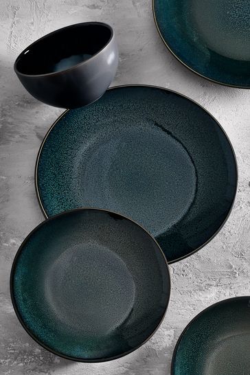 Teal Blue Logan Reactive Glaze 12 Piece Dinner Set