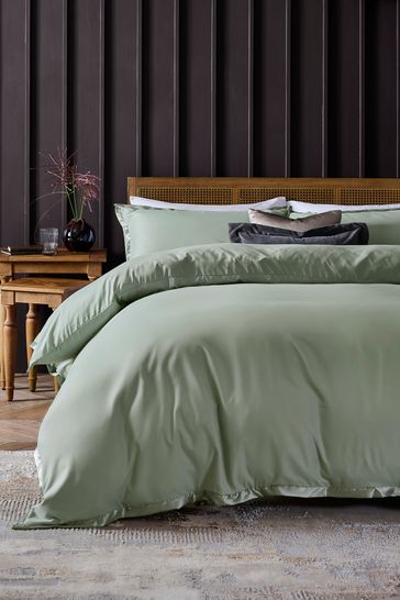 Sage Green Soft Touch Brushed Border Duvet Cover & Pillowcase Set