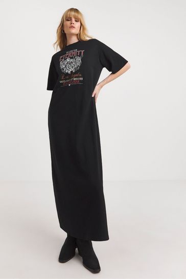 Simply Be Black Graphic Midi T-Shirt Dress