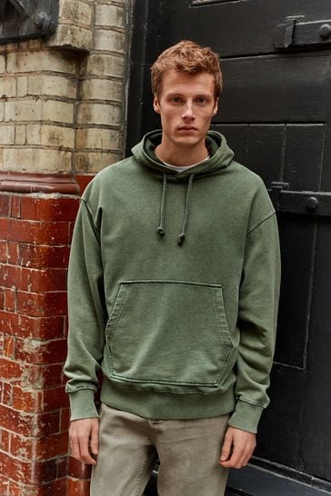 Khaki Green Garment Washed Hoodie