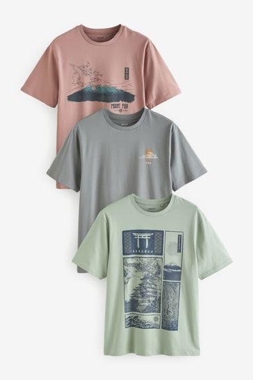 Pastel Japanese Mix Print T-Shirts 3 Pack