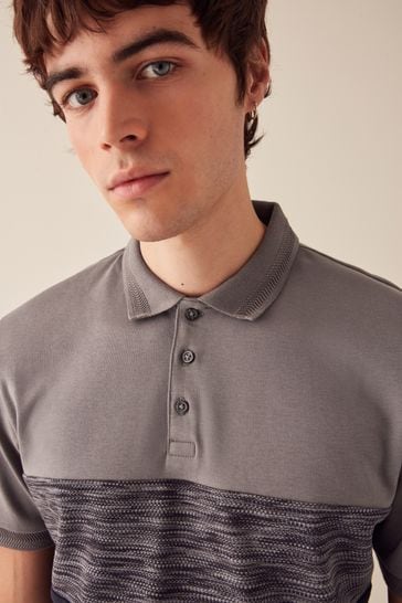 Charcoal Grey Inject Colourblock Polo Shirt