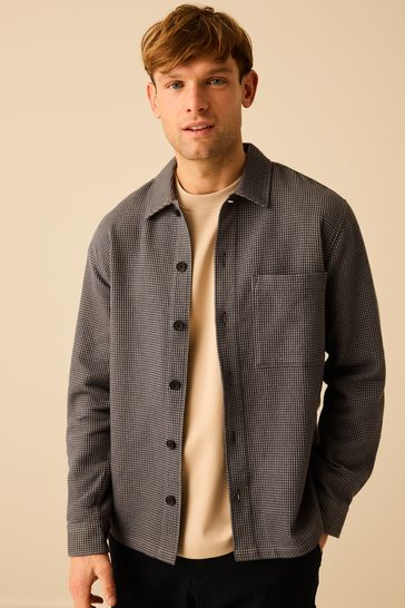 Grey Textured Long Sleeve Overshirt