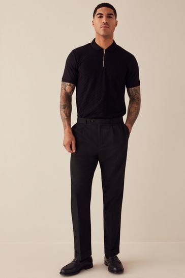 Buy Black Vertical Textured Polo Shirt from Next Luxembourg