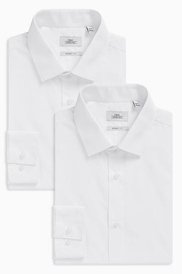 White Skinny Fit Easy Care Single Cuff Shirts 2 Pack