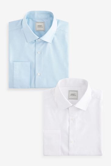 White/Blue Slim Fit Single Cuff Easy Care Shirts 2 Pack