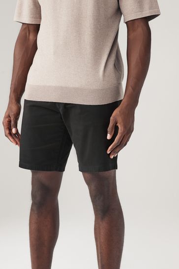 Black Straight Fit Stretch Chinos Shorts