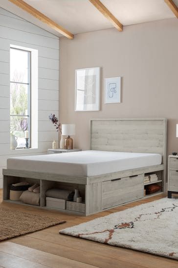 Platform bed with online drawer storage