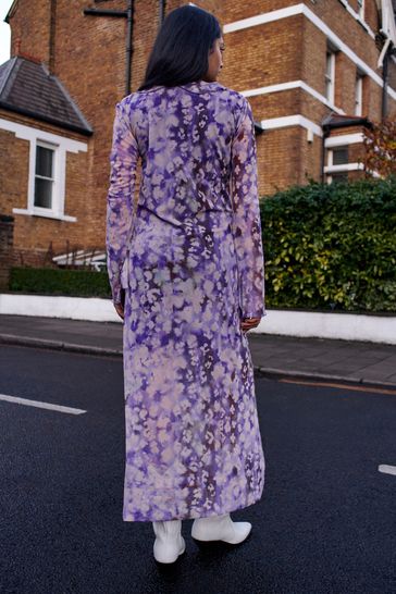 Buy Lilac Purple Long Sleeve Mesh Ruffle Maxi Dress from Next