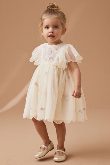 White embroidered mesh dress 2025