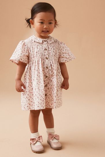 Pink Ditsy Shirred Cotton Dress (3mths-7yrs)