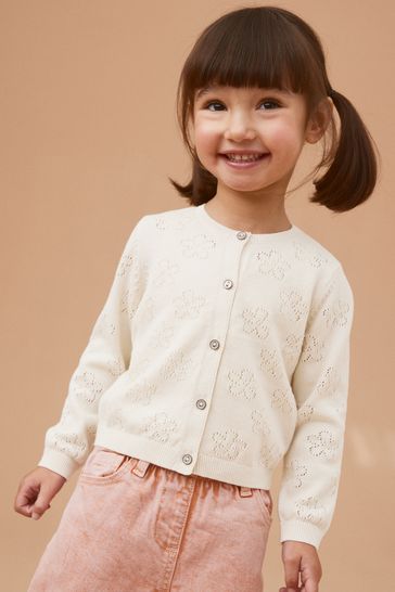 Ecru Cream Marl Flower Pointelle Cardigan (3mths-10yrs)