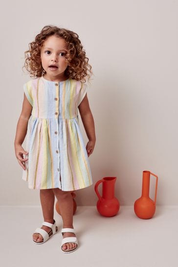 Rainbow Stripe Button Through Summer Dress (3mths-8yrs)