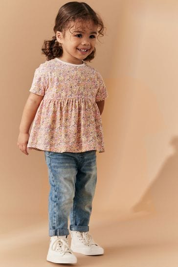 Pink Floral Ditsy Short Sleeve Empire Top (3mths-7yrs)