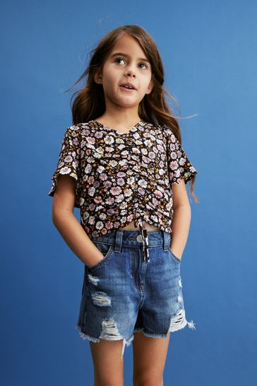 Black Ditsy Ruched Blouse (3-16yrs)