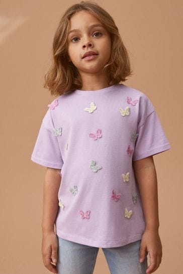 Lilac Purple Crochet Butterfly T-Shirt (3-16yrs)