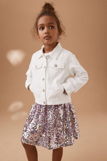 White Diamante Denim Western Jacket (3-16yrs)