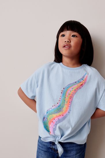 Blue Rainbow Sequin Tie Front T-Shirt (3-16yrs)