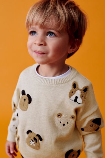 Neutral Character Dogs Knit Crew Jumper (3mths-7yrs)