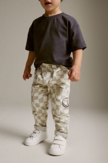 Neutral Checkerboard Side Pocket Pull-On Trousers (3mths-7yrs)