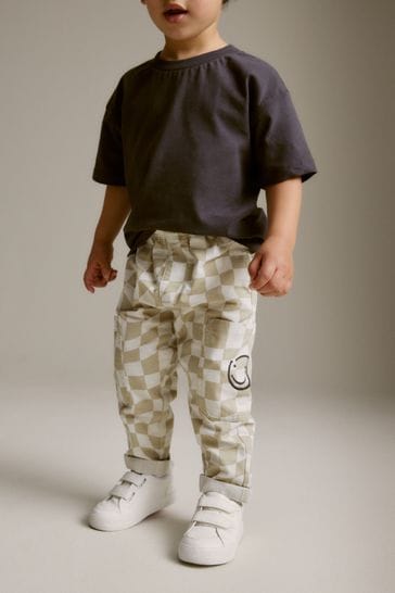 Buy Neutral Checkerboard Side Pocket Pull On Trousers 3mths 7yrs