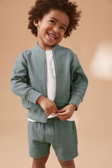 Teal Blue Zip Through Jersey Bomber Jacket And Shorts Set (3mths-7yrs)