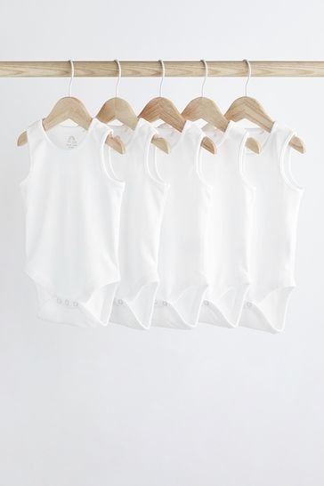 Pack de 5 bodies blancos sin mangas para bebé