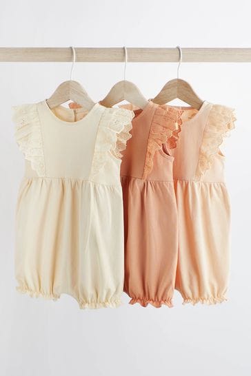 Pink/Cream Broderie Baby Rompers 3 Pack