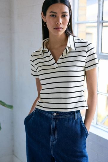 Neutral and Navy Stripe Polo Shirt