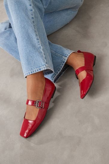 Buy Red Forever Comfort Square Toe Eyelet Mary Jane Shoes from
