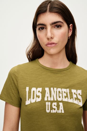 Khaki Green Slim Fit Short Sleeve Graphic T Shirt